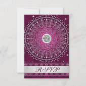 Hindu Ganesh Plum, Silver Scrolls Wedding RSVP Einladung (Vorderseite)