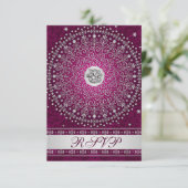 Hindu Ganesh Plum, Silver Scrolls Wedding RSVP Einladung (Stehend Vorderseite)