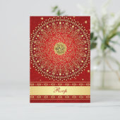 Hindu Ganesh Red Gold Scrolls Wedding RSVP Card (Stehend Vorderseite)
