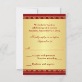 Hindu Ganesh Red Gold Scrolls Wedding RSVP Card Karte (Rückseite)
