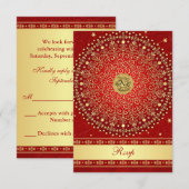 Hindu Ganesh Red Gold Scrolls Wedding RSVP Card Karte (Vorne/Hinten)