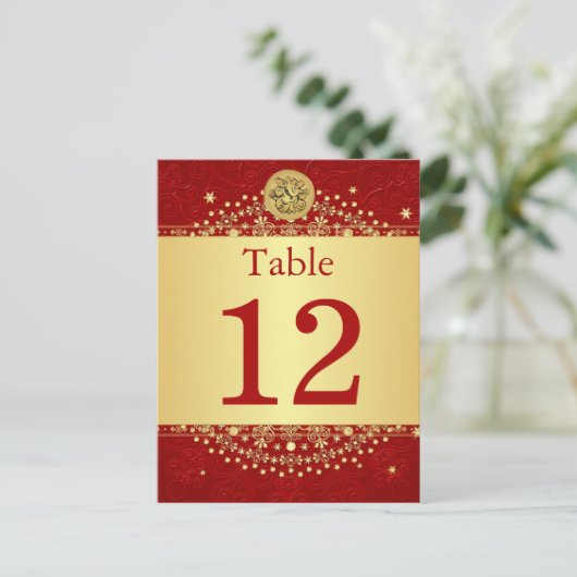 Hindu Ganesh Red, Gold Tischnummer Post Card (Stehend Vorderseite)