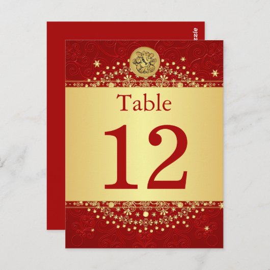 Hindu Ganesh Red, Gold Tischnummer Post Card (Vorne/Hinten)