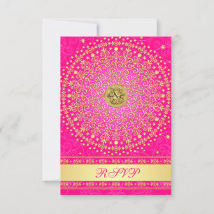 Hindu Ganesh Rosa, Goldene Schriftrollen Hochzeits RSVP Karte