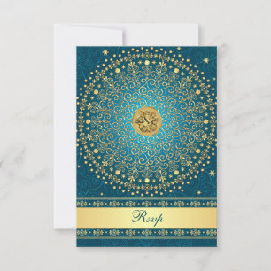 Hindu Ganesh Teal Gold Schriftrollen Hochzeits-Ant RSVP Karte
