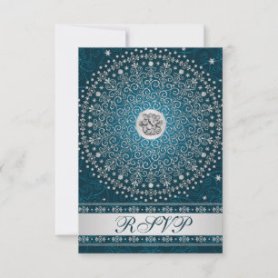 Hindu Ganesh Teal, Silber Scrolls Hochzeit RSVP 2 Einladung