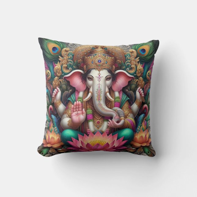 Hindu God Ganesh / Ganesha Kissen mit Om Design (Vorderseite)