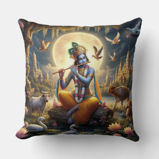 Hindu God Krishna with flute - Throw Kissen