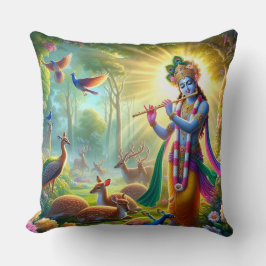 Hindu God Lord Krishna Pillow w/Om Design auf der Kissen