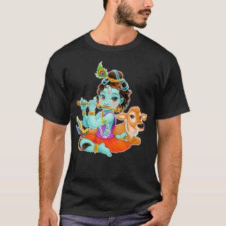 Hindu god Lord Shri Krishna with cow and bird T-Shirt