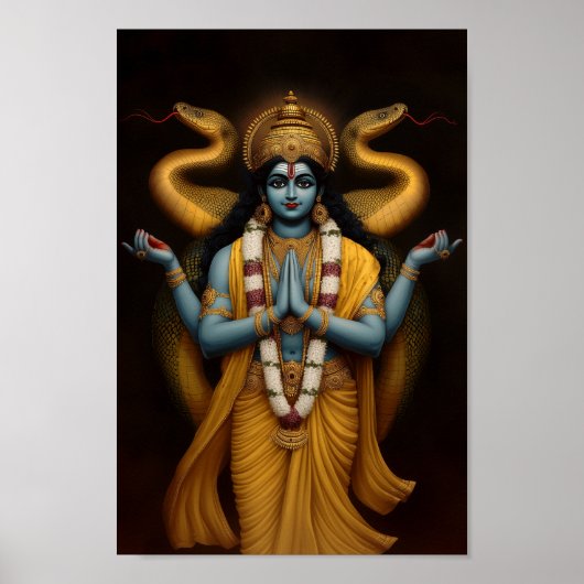 Hindu God Vishnu und Naga Shesha Portrait Art Poster (Vorne)