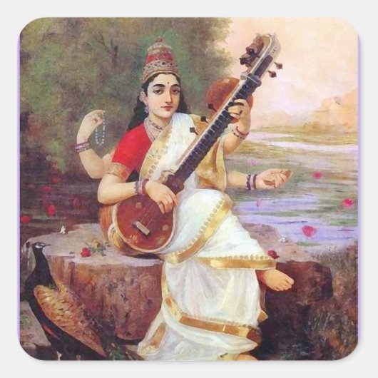 Hindu Goddess Saraswati Quadratischer Aufkleber (Vorderseite)