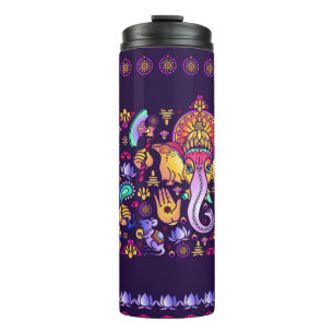 Hindu Gott Ganesha und indische Symbole in der Str Thermosbecher