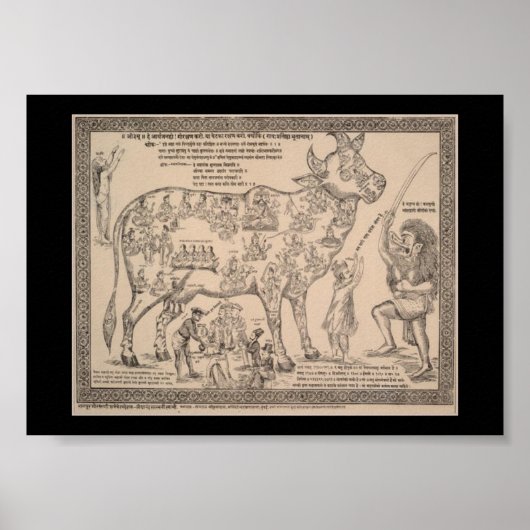 Hindu Göttliche Kuh Chart - Vintage Kunst Poster (Vorne)