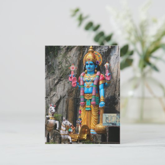 Hindu-Gottskulptur mit Pferdekutsche Postkarte (Stehend Vorderseite)