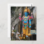 Hindu-Gottskulptur mit Pferdekutsche Postkarte (Vorne/Hinten)
