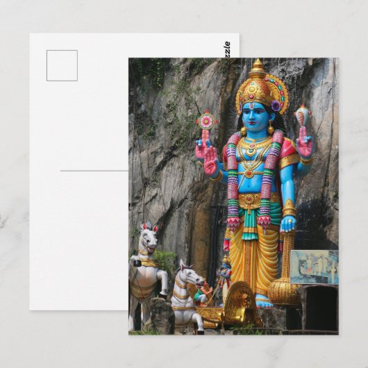 Hindu-Gottskulptur mit Pferdekutsche Postkarte (Vorne/Hinten)