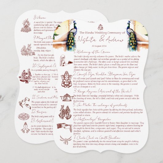 Hindu Heiratsrituale Pfau Jaipur Palast Einladung (Vorne/Hinten)