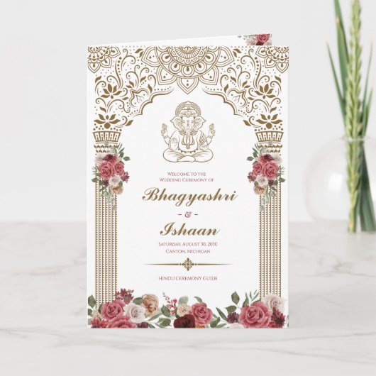 Hindu-Hochzeitfeier (Gold Rot Rosa) geklappt Programm (Vorderseite)