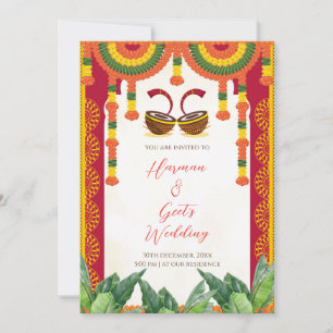 Hindu-Hochzeitseinladung   Dhol-Trommel-Marigold-K Einladung