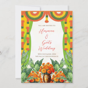 Hindu-Hochzeitseinladung Ringelblumen-Girlande F Einladung