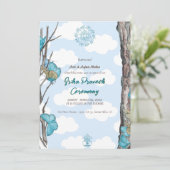 Hindu House Erwärmung Griha Pravesh Blue Butterfly Einladung (Stehend Vorderseite)