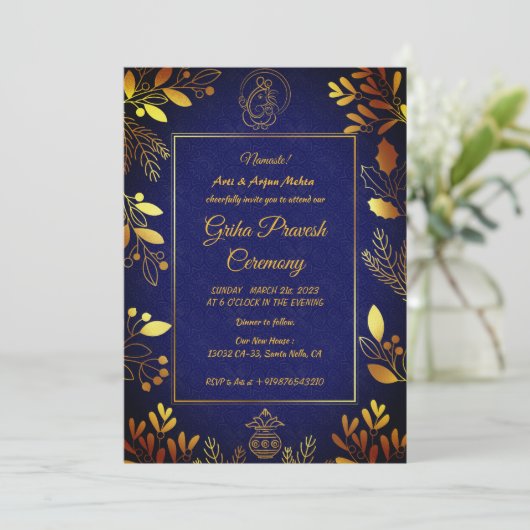 Hindu House Erwärmung Griha Pravesh Einladung (Stehend Vorderseite)
