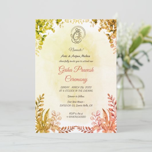 Hindu House Erwärmung Griha Pravesh Einladung (Stehend Vorderseite)
