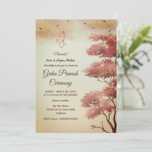 Hindu House Erwärmung Griha Pravesh Einladung (Stehend Vorderseite)