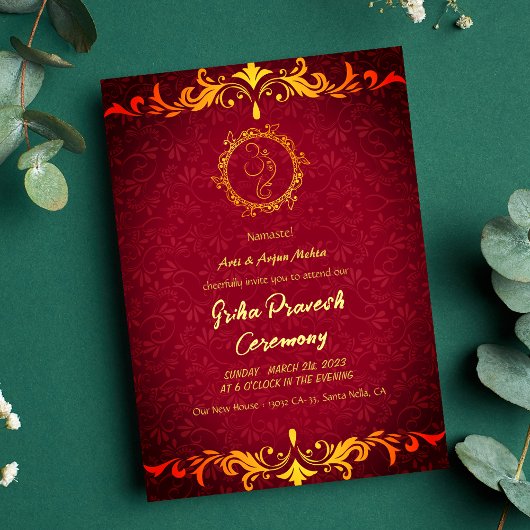 Hindu House Erwärmung Griha Pravesh Golden Ganesha Einladung