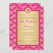 Hindu Magenta Pink, Gold Damask 18. Geburtstag Einladung (Vorne/Hinten)