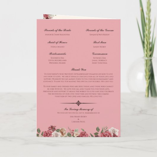Hindu Wedding Ceremony Guide (rosa rot) geklappt Programm (Rückseite)