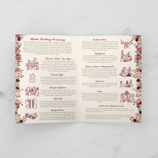 Hindu Wedding Ceremony Guide (Rot, Rosa Gold) Programm (Innenseite)