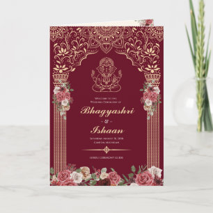 Hindu Wedding Ceremony Guide (Rot, Rosa Gold) Programm