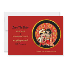 Hindu Wedding Einladungen Red Gold Cartoon Couple