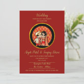 Hindu Wedding Einladungen Red Gold Cartoon Couple (Stehend Vorderseite)