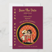 Hindu Wedding Einladungen Red Gold Cartoon Couple (Vorderseite)
