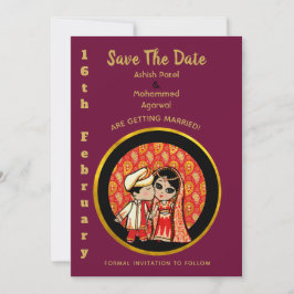 Hindu Wedding Einladungen Red Gold Cartoon Couple
