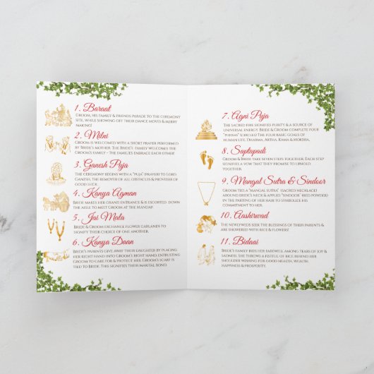 Hindu-Zeremonie-Programm und indisches Hochzeitspr Programm (Innenseite)