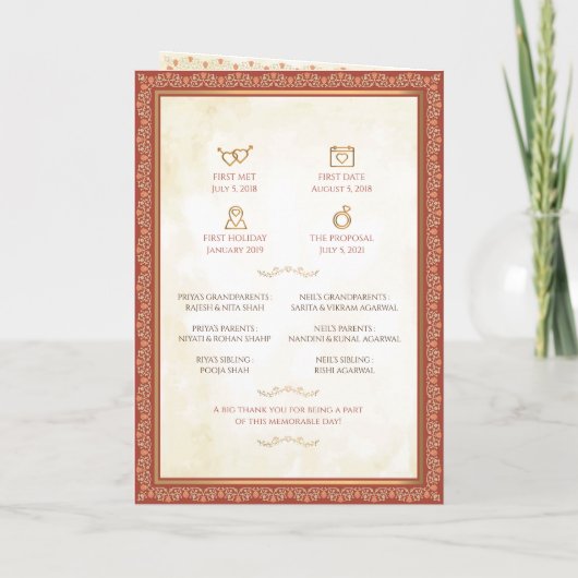 Hindu-Zeremonieprogramm Indisches Hochzeitsprogram Programm (Rückseite)