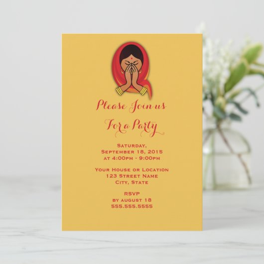 Hindufrau im generischen Party der Namaste-Pose Einladung (Stehend Vorderseite)