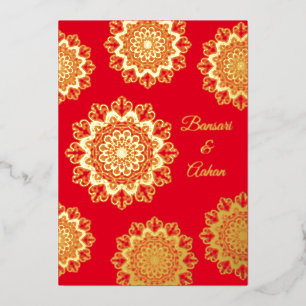 Hinduistische goldene Mandala-Hochzeit Folieneinladung