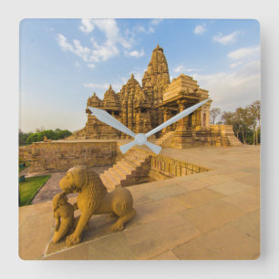 Hindutempel in Khajuraho Quadratische Wanduhr