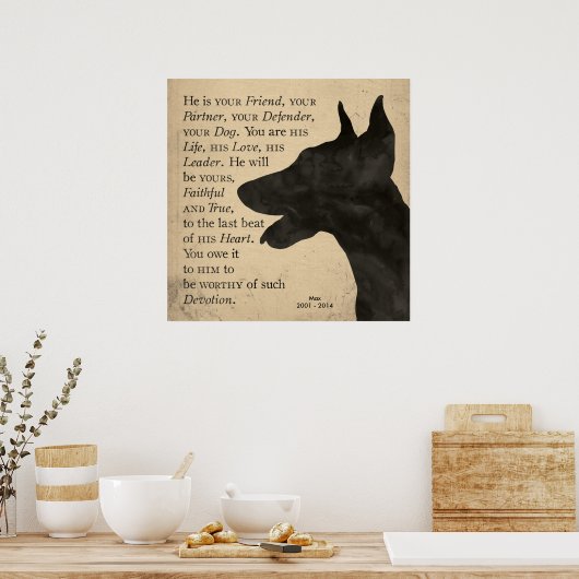 "Hingabe" Vintager Stil Doberman Poster (Küche)