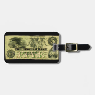 Hingham 1860 Massachusetts fünf Dollar-Anmerkung Gepäckanhänger