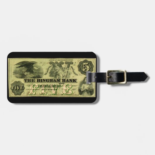 Hingham 1860 Massachusetts fünf Dollar-Anmerkung Gepäckanhänger (Vorderseite horizontal)