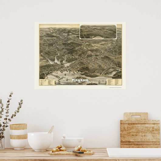 Hingham, MA Panoramic Map - 1885 Poster (Küche)