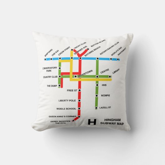 Hingham Massachusetts U-Bahn-Karte Kopfkissen Kissen (Vorderseite)
