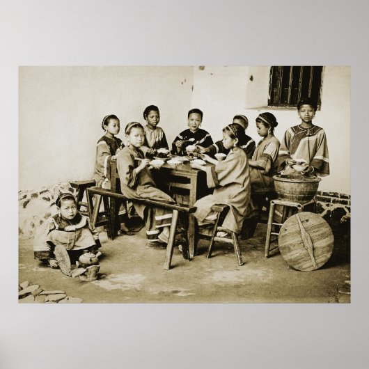 HINGWHA CITY CHINA 1904 FOTO Girls Eating Rice Poster (Vorne)