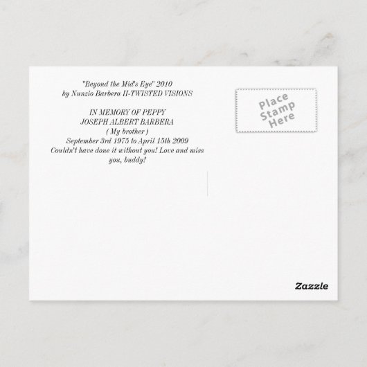 "HINTER DEM AUGE DES VERSTÄNDNISSES" POSTKARTE (Rückseite)